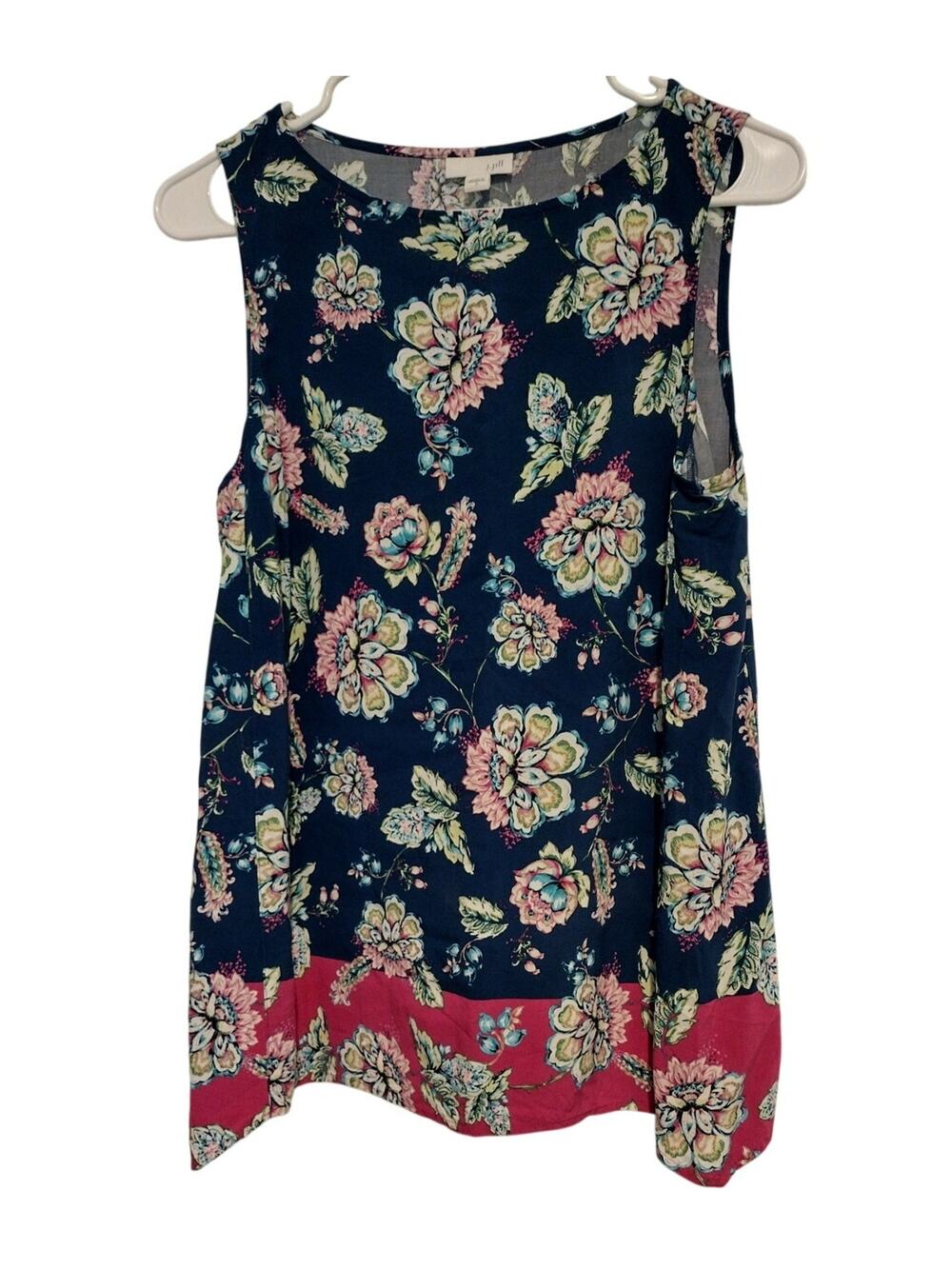 J. Jill Small Blue Pink Floral Blouse Tunic Tank Sleeveless Breathable Flowy